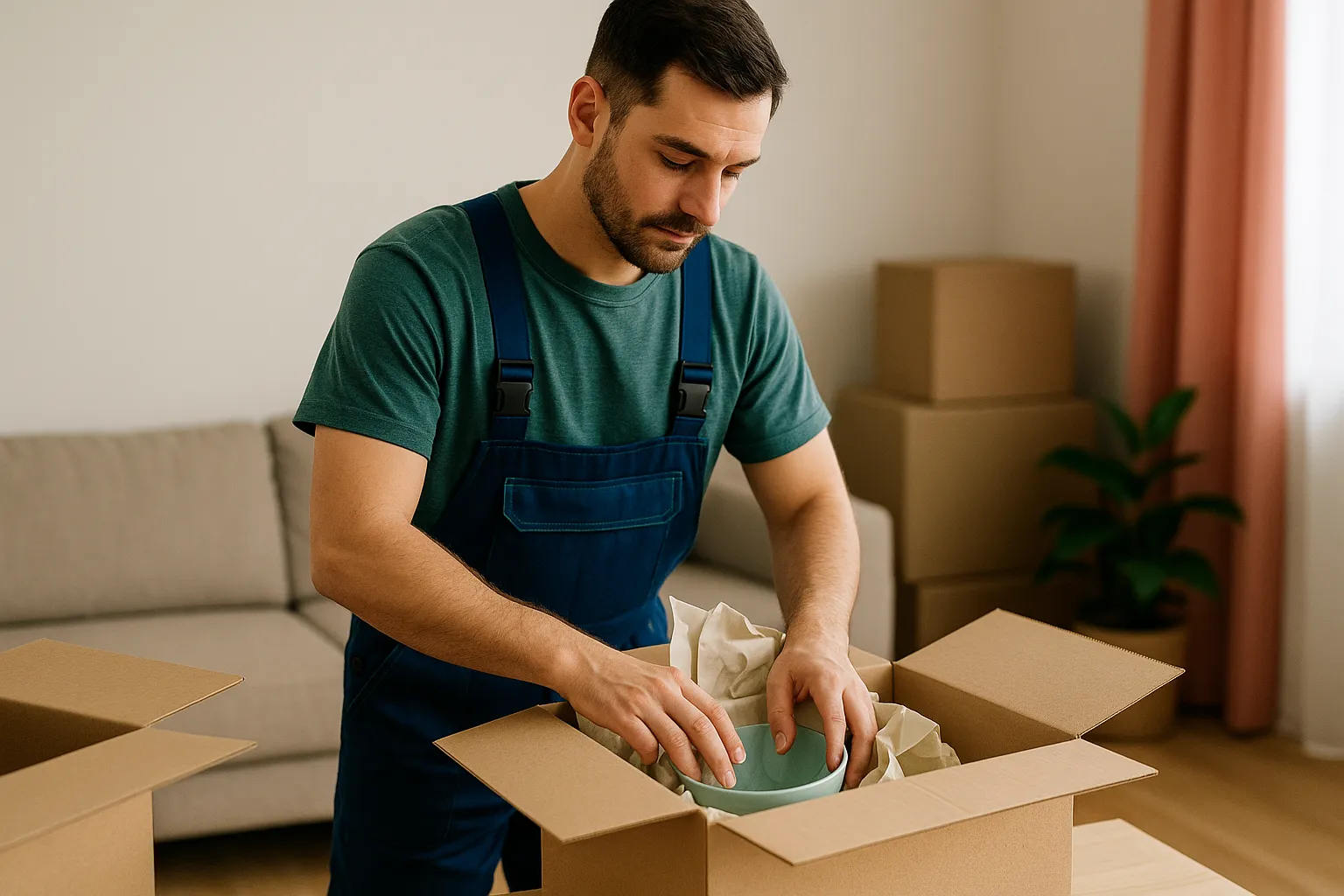 Sorgfältiges Verpacken von Gegenständen